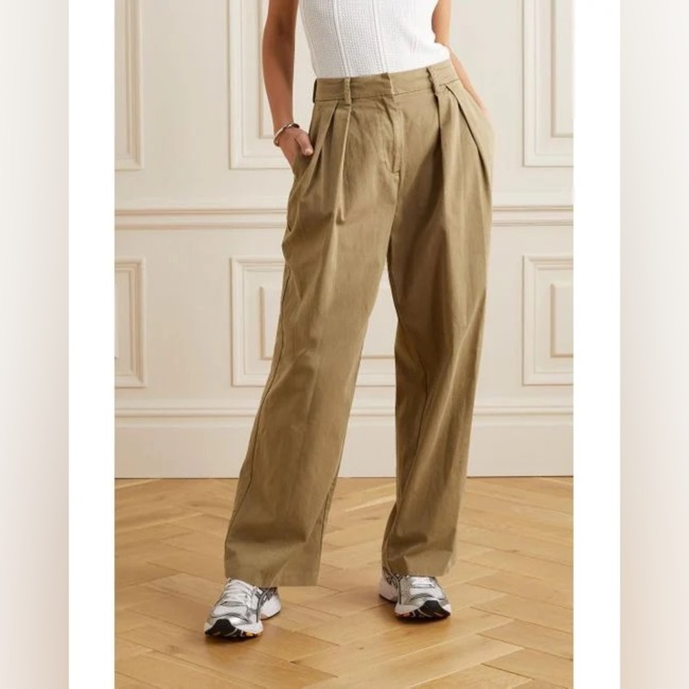 STAUD
Women's Natural Luisa Pleated Cotton-twill Chino Wide-leg Trousers Pants